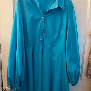 New York & Company Blue Long Sleeve Shirt Dress